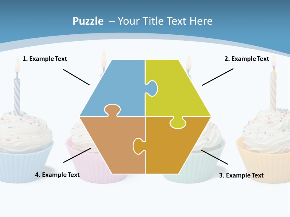 Four Cupcakes With Candle On White Background PowerPoint Template