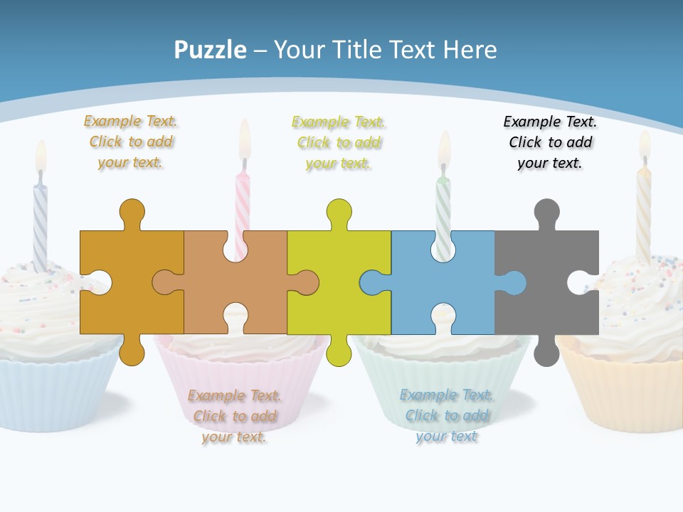 Four Cupcakes With Candle On White Background PowerPoint Template