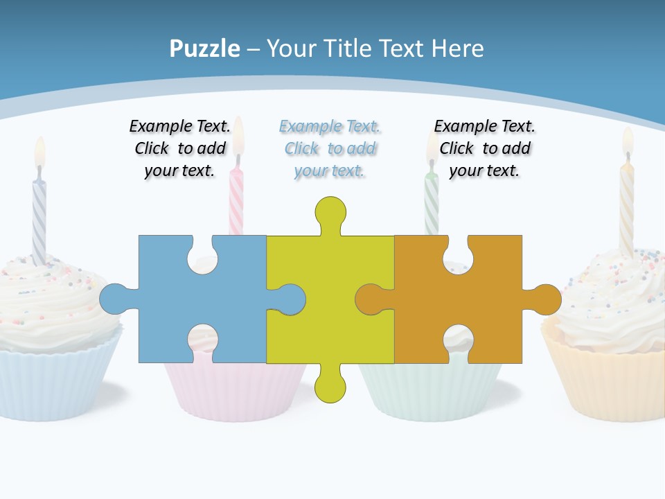 Four Cupcakes With Candle On White Background PowerPoint Template