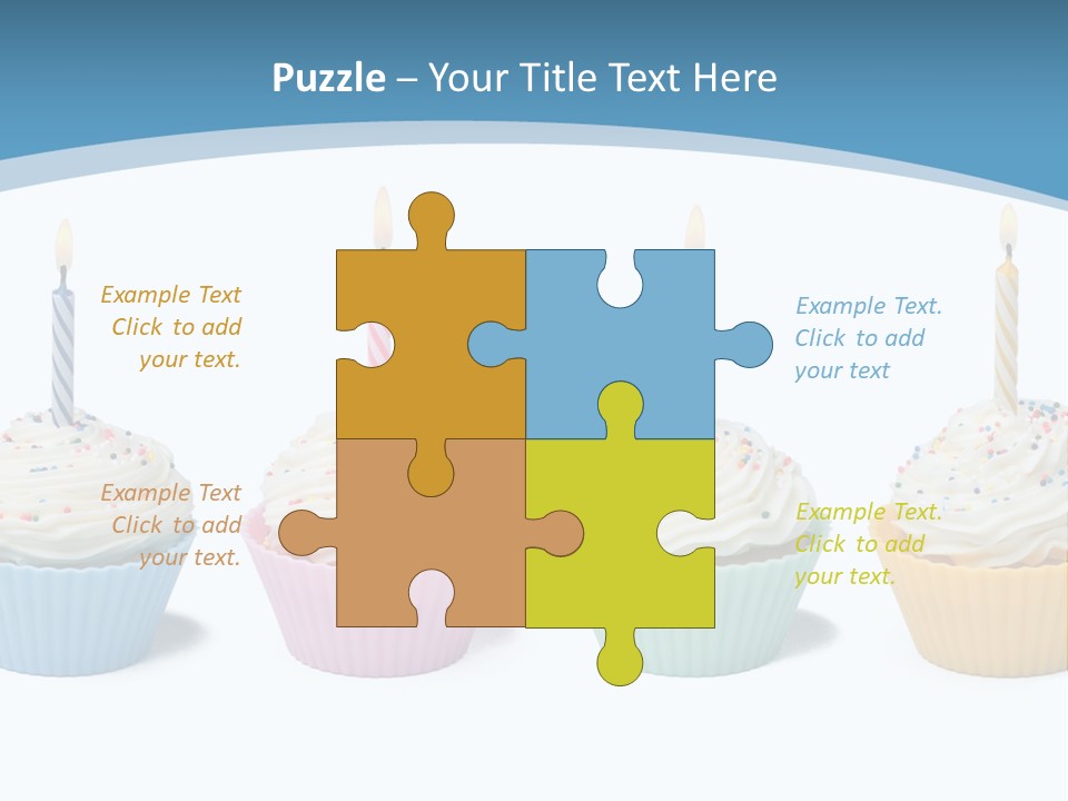 Four Cupcakes With Candle On White Background PowerPoint Template