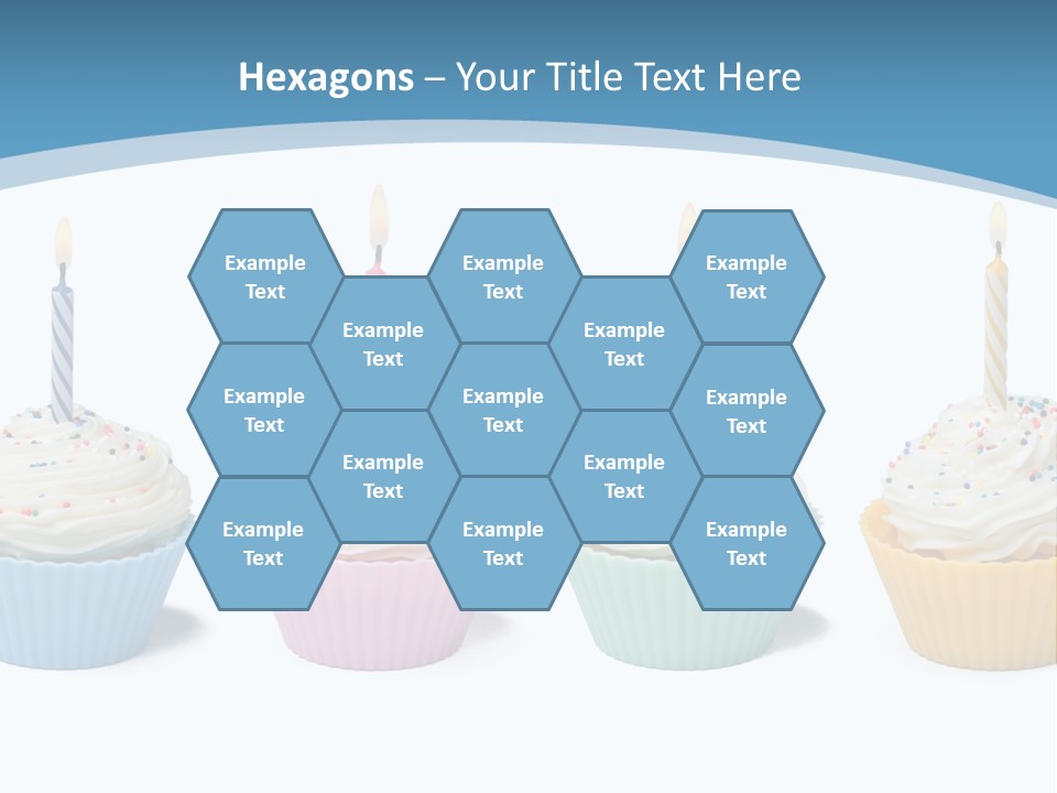 Four Cupcakes With Candle On White Background PowerPoint Template