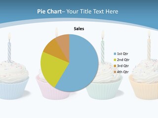 Four Cupcakes With Candle On White Background PowerPoint Template