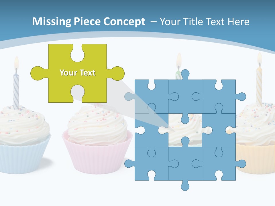 Four Cupcakes With Candle On White Background PowerPoint Template