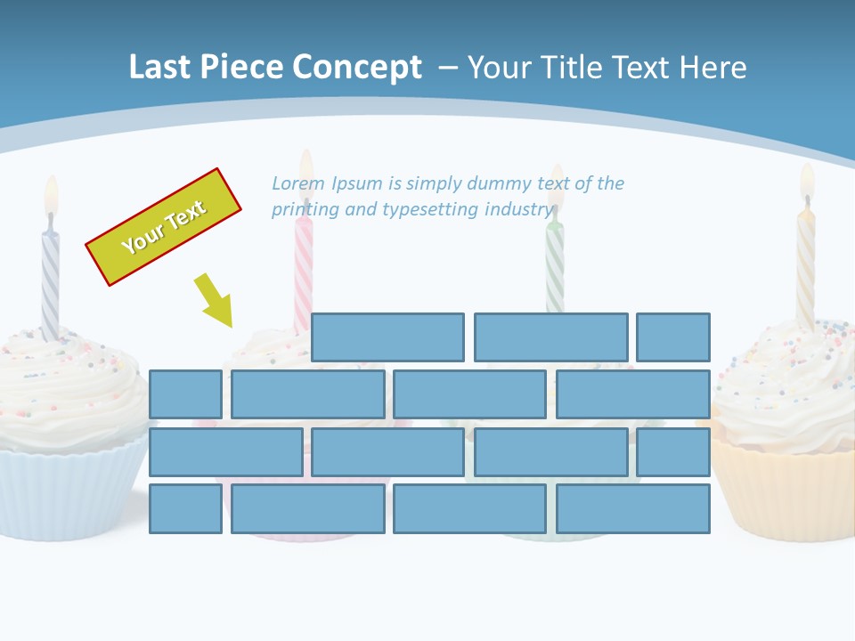 Four Cupcakes With Candle On White Background PowerPoint Template