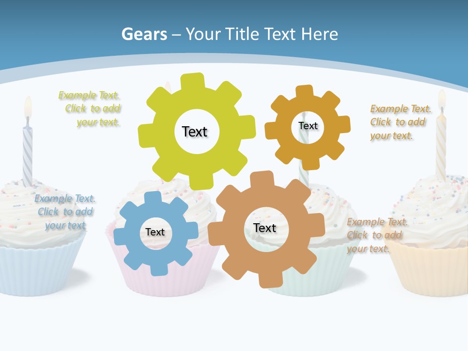 Four Cupcakes With Candle On White Background PowerPoint Template