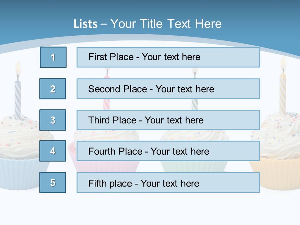 Four Cupcakes With Candle On White Background PowerPoint Template