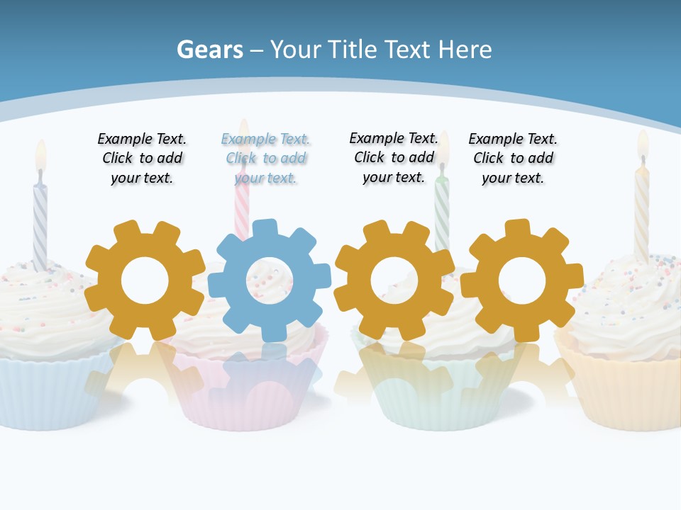 Four Cupcakes With Candle On White Background PowerPoint Template