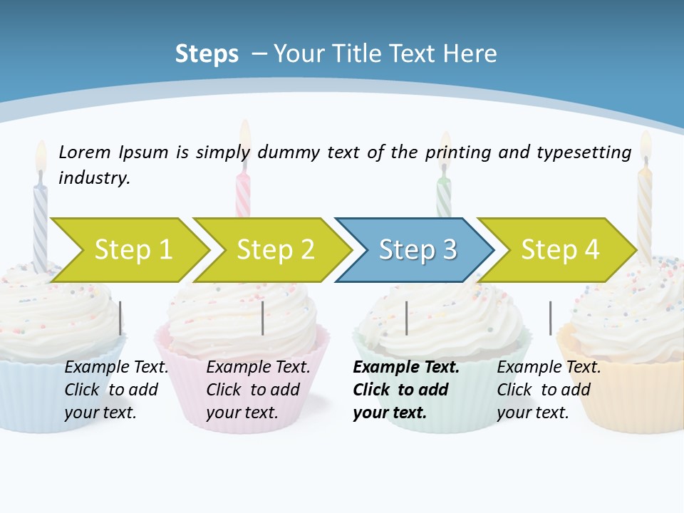 Four Cupcakes With Candle On White Background PowerPoint Template