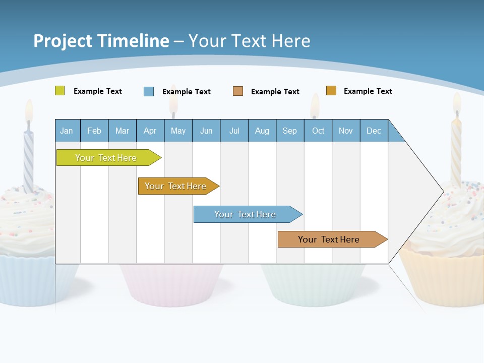 Four Cupcakes With Candle On White Background PowerPoint Template