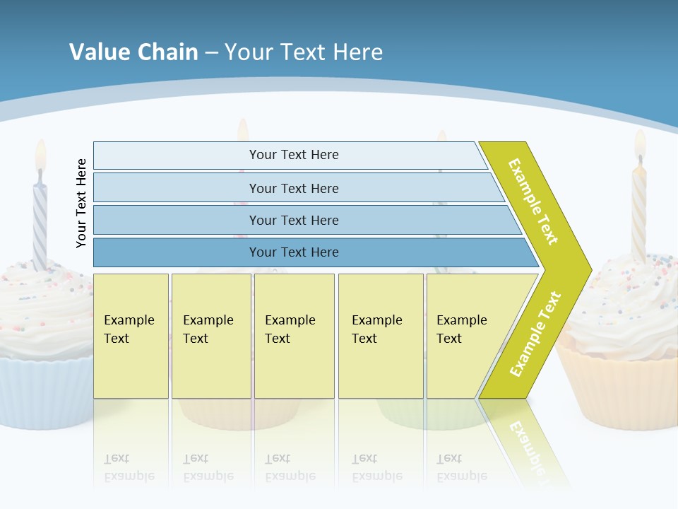 Four Cupcakes With Candle On White Background PowerPoint Template
