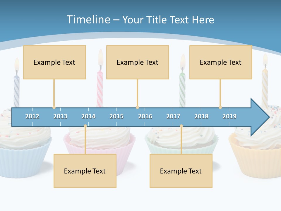 Four Cupcakes With Candle On White Background PowerPoint Template