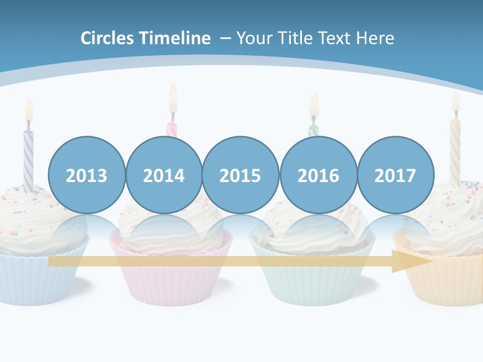 Four Cupcakes With Candle On White Background PowerPoint Template