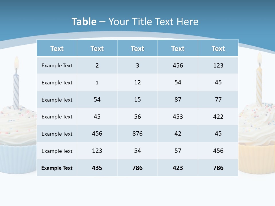 Four Cupcakes With Candle On White Background PowerPoint Template
