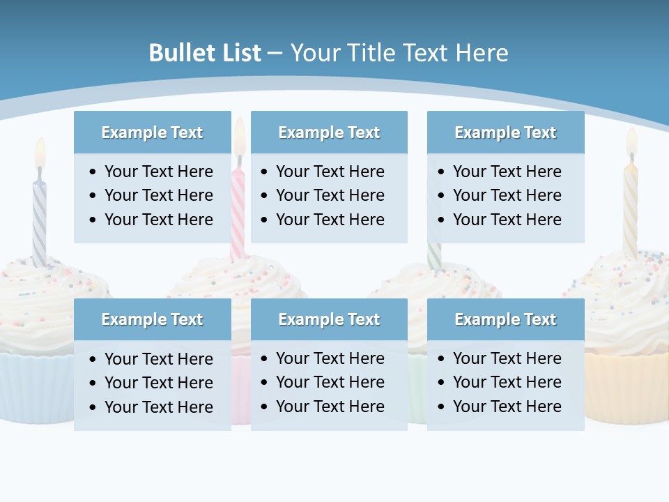 Four Cupcakes With Candle On White Background PowerPoint Template