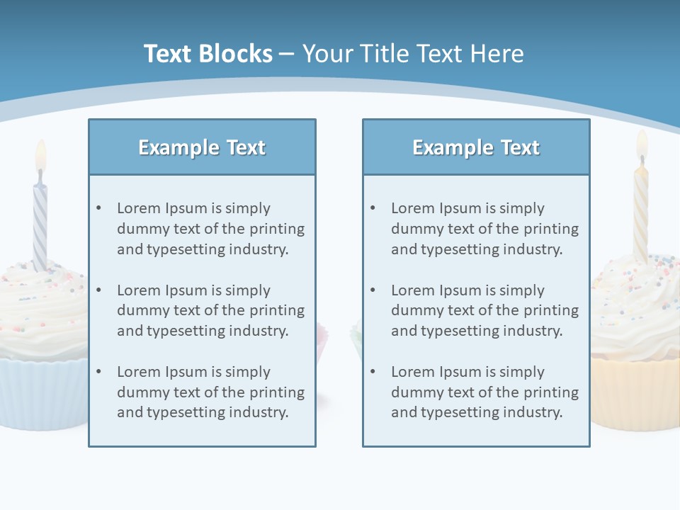 Four Cupcakes With Candle On White Background PowerPoint Template