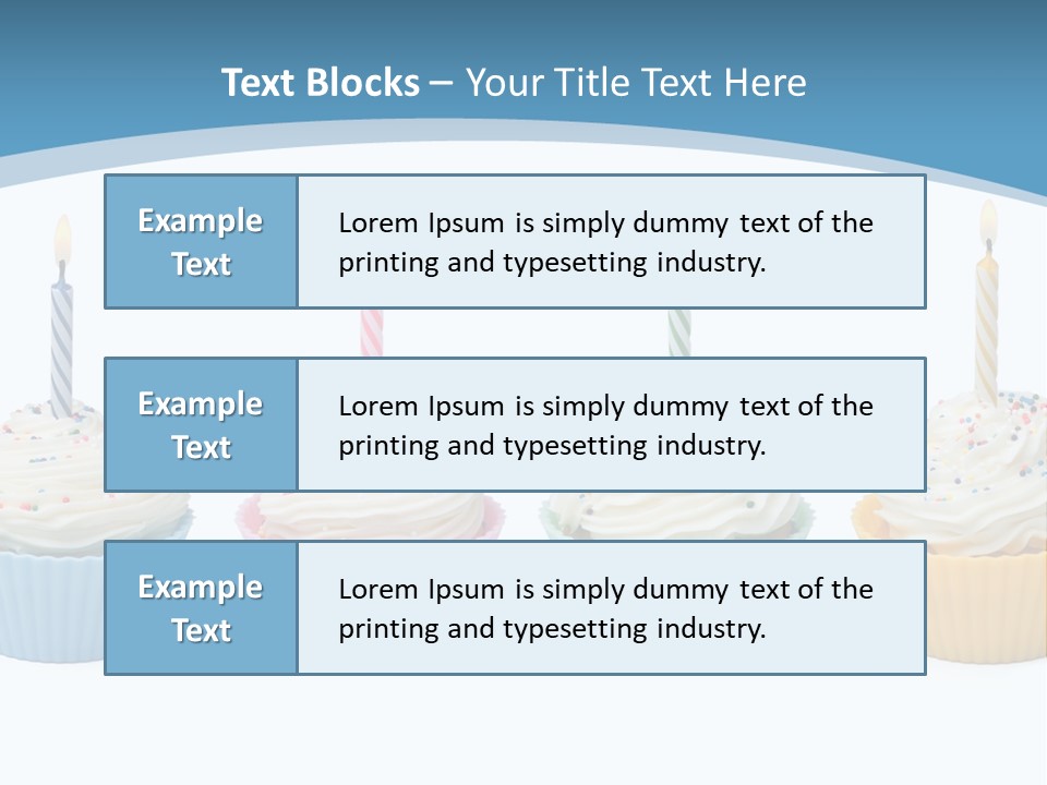 Four Cupcakes With Candle On White Background PowerPoint Template