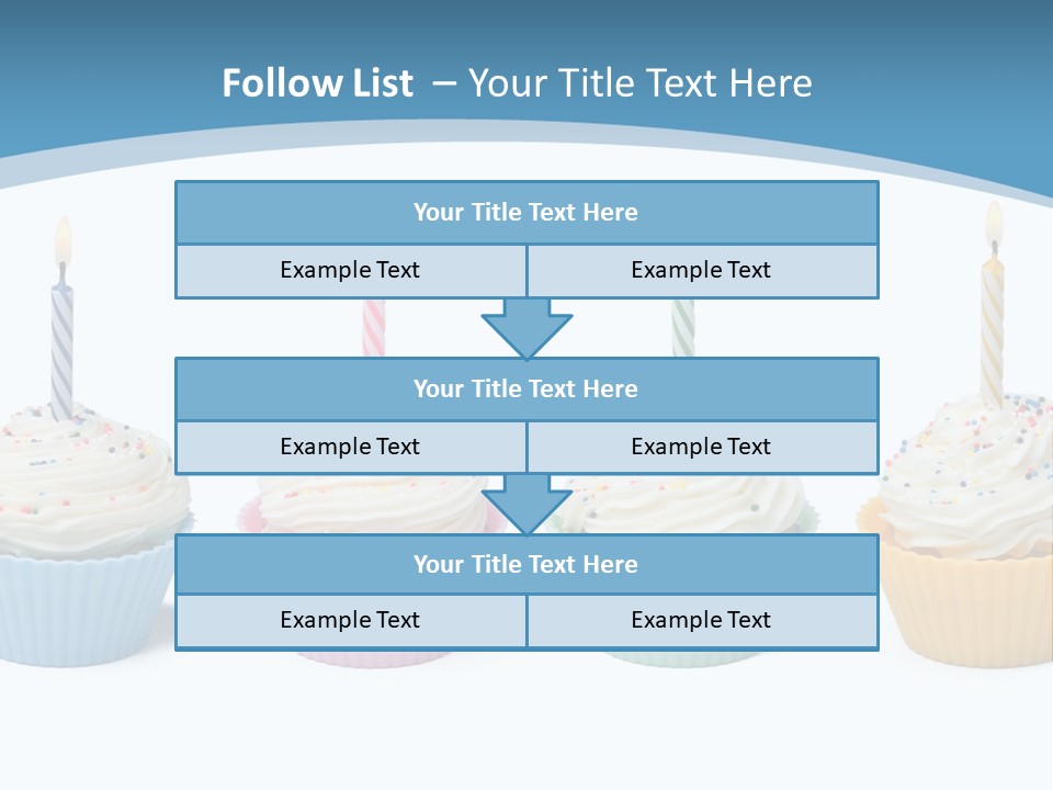 Four Cupcakes With Candle On White Background PowerPoint Template