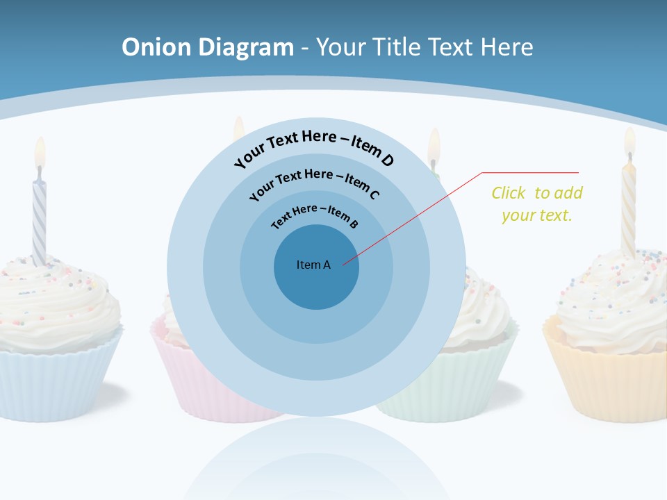 Four Cupcakes With Candle On White Background PowerPoint Template