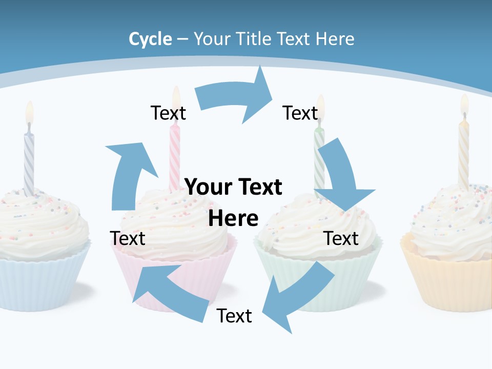Four Cupcakes With Candle On White Background PowerPoint Template