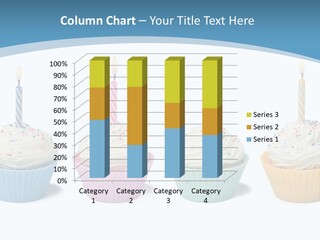 Four Cupcakes With Candle On White Background PowerPoint Template