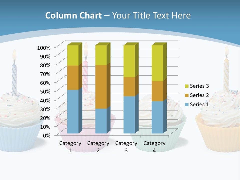 Four Cupcakes With Candle On White Background PowerPoint Template