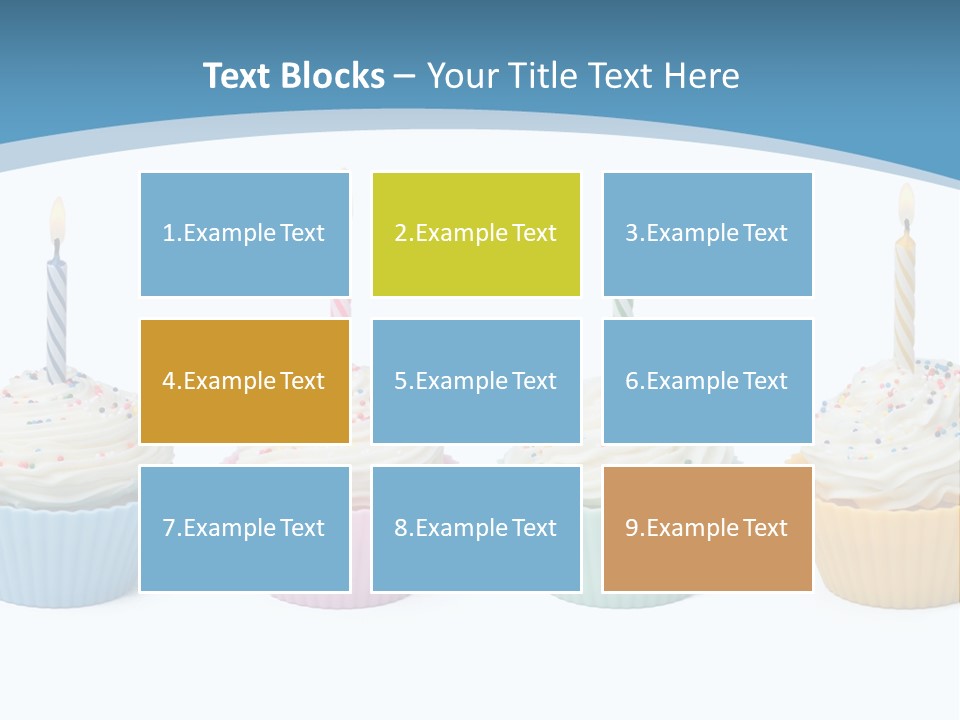 Four Cupcakes With Candle On White Background PowerPoint Template