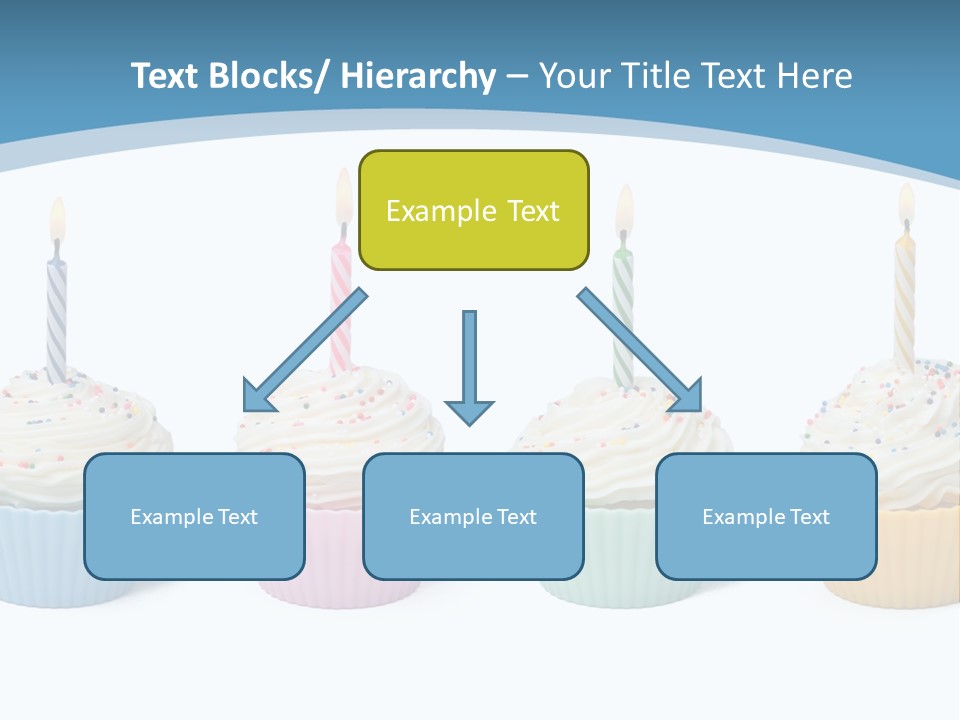 Four Cupcakes With Candle On White Background PowerPoint Template
