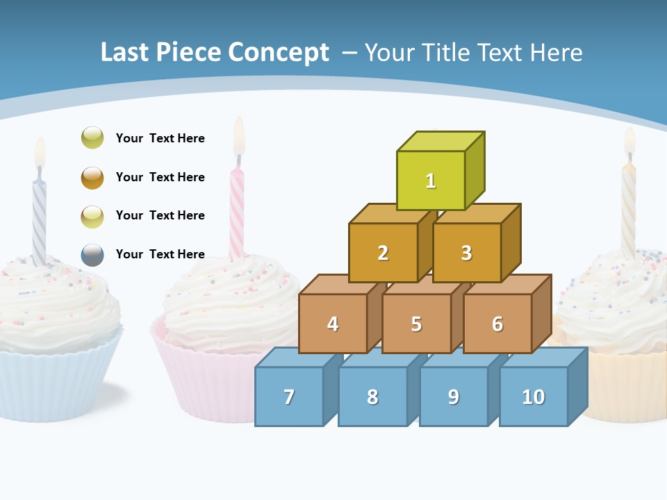 Four Cupcakes With Candle On White Background PowerPoint Template