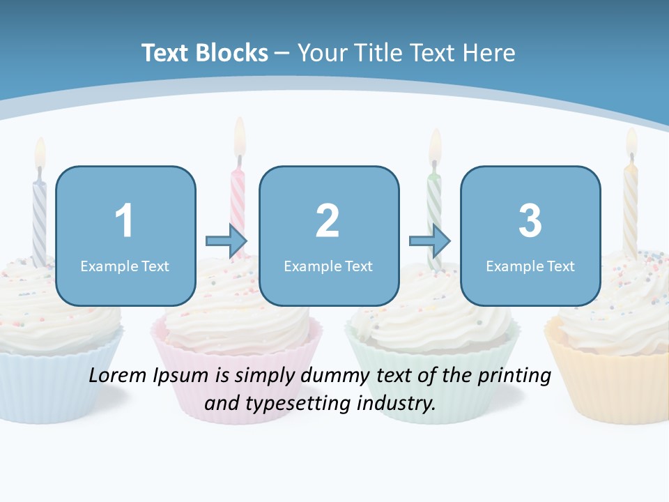 Four Cupcakes With Candle On White Background PowerPoint Template