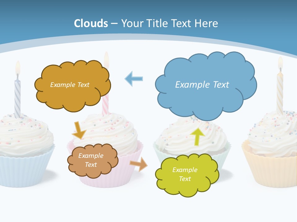 Four Cupcakes With Candle On White Background PowerPoint Template