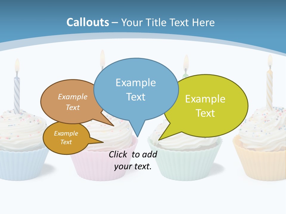 Four Cupcakes With Candle On White Background PowerPoint Template