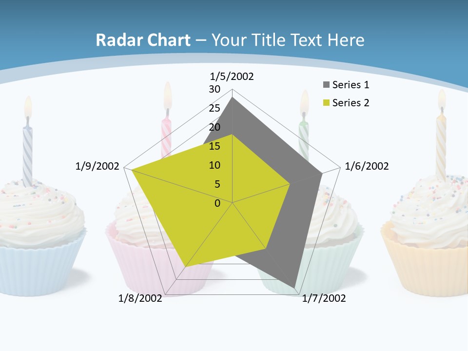 Four Cupcakes With Candle On White Background PowerPoint Template