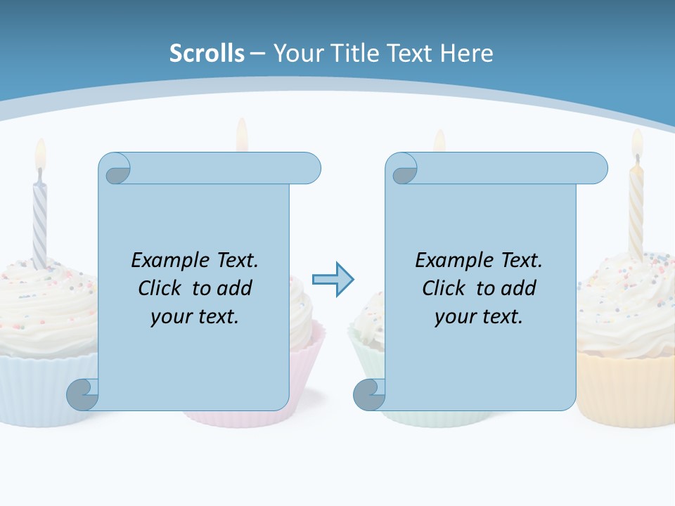 Four Cupcakes With Candle On White Background PowerPoint Template