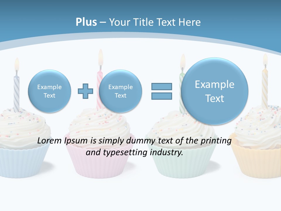 Four Cupcakes With Candle On White Background PowerPoint Template