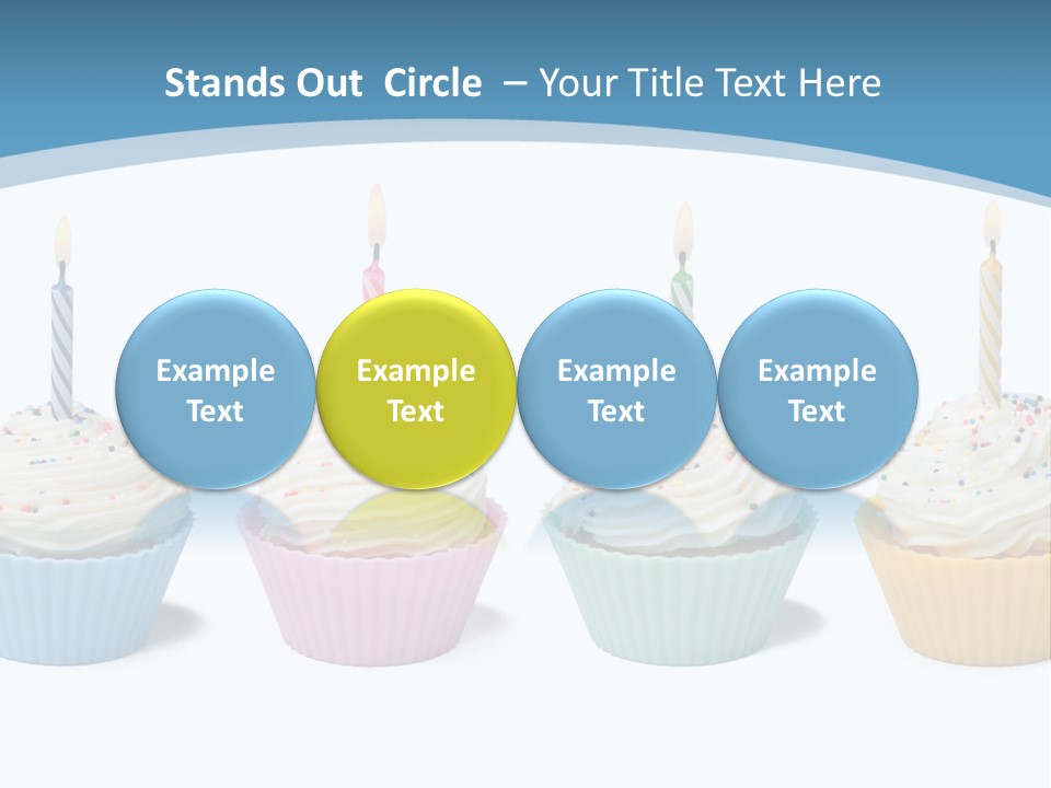 Four Cupcakes With Candle On White Background PowerPoint Template