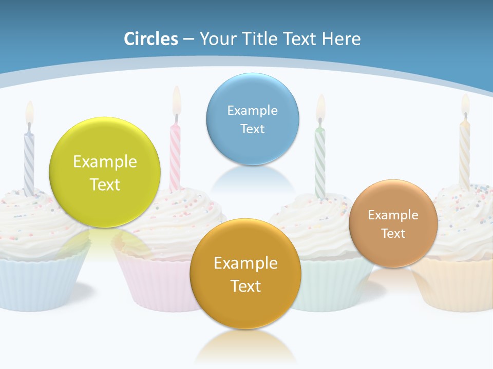 Four Cupcakes With Candle On White Background PowerPoint Template