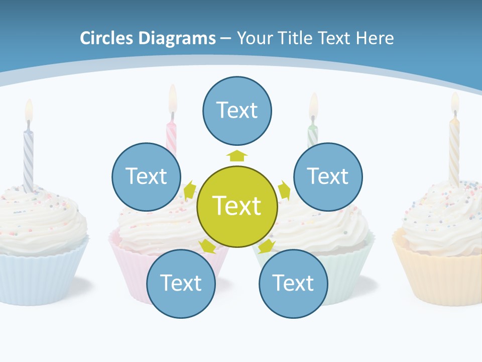 Four Cupcakes With Candle On White Background PowerPoint Template