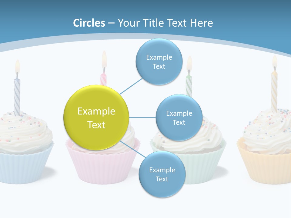 Four Cupcakes With Candle On White Background PowerPoint Template
