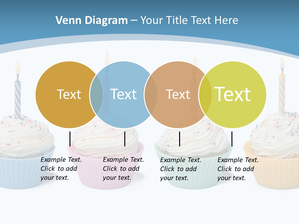 Four Cupcakes With Candle On White Background PowerPoint Template