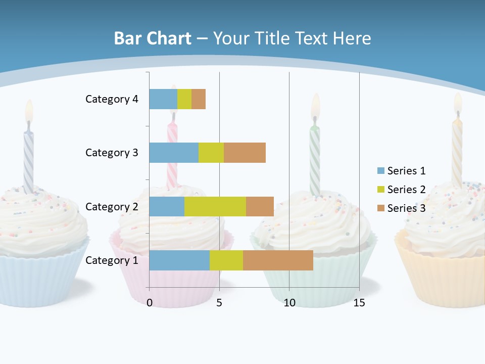 Four Cupcakes With Candle On White Background PowerPoint Template