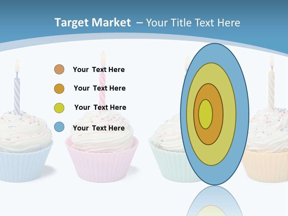 Four Cupcakes With Candle On White Background PowerPoint Template