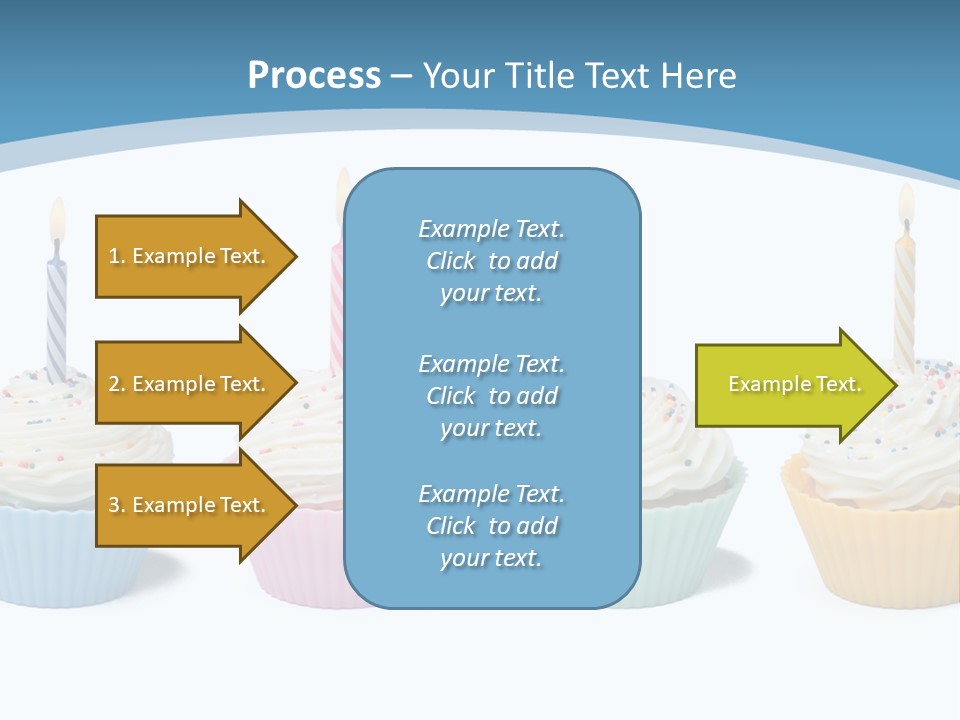 Four Cupcakes With Candle On White Background PowerPoint Template