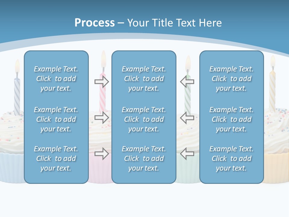 Four Cupcakes With Candle On White Background PowerPoint Template