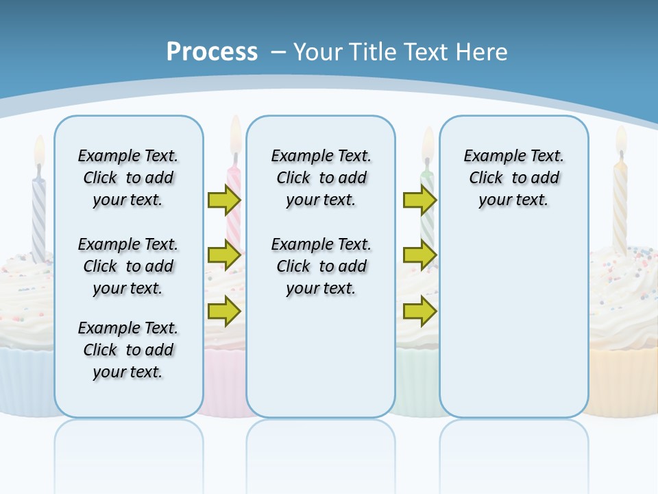 Four Cupcakes With Candle On White Background PowerPoint Template