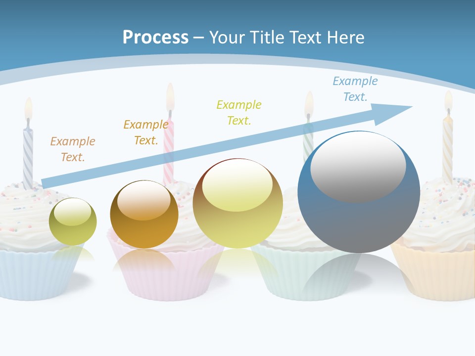 Four Cupcakes With Candle On White Background PowerPoint Template