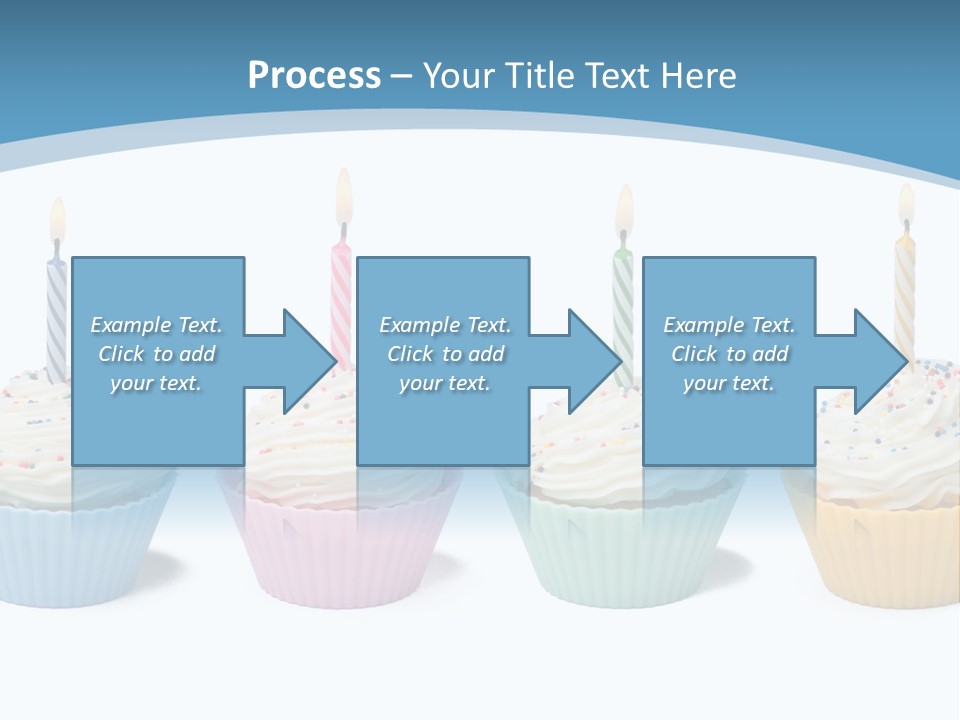 Four Cupcakes With Candle On White Background PowerPoint Template