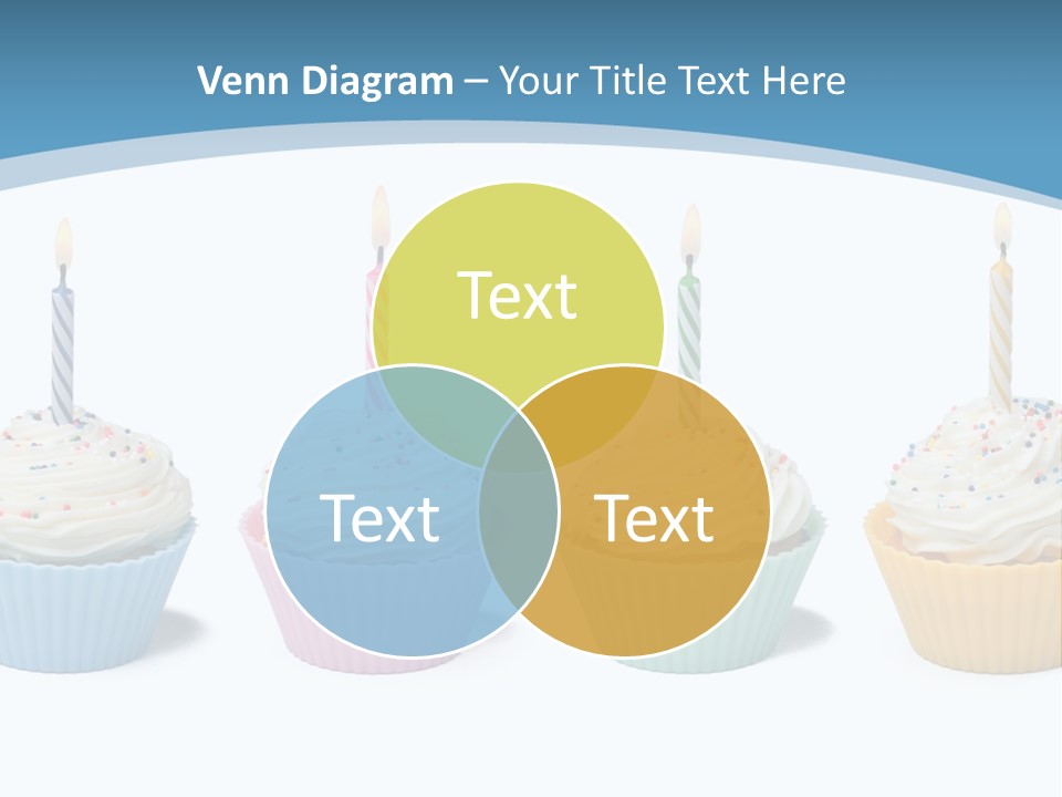Four Cupcakes With Candle On White Background PowerPoint Template