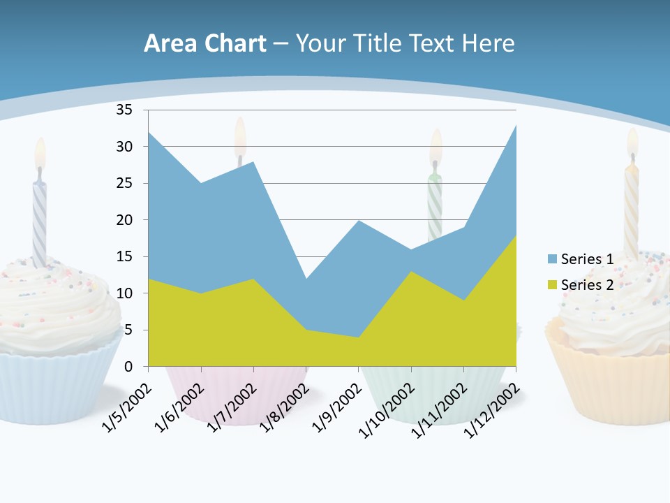 Four Cupcakes With Candle On White Background PowerPoint Template