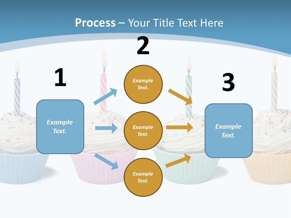 Four Cupcakes With Candle On White Background PowerPoint Template