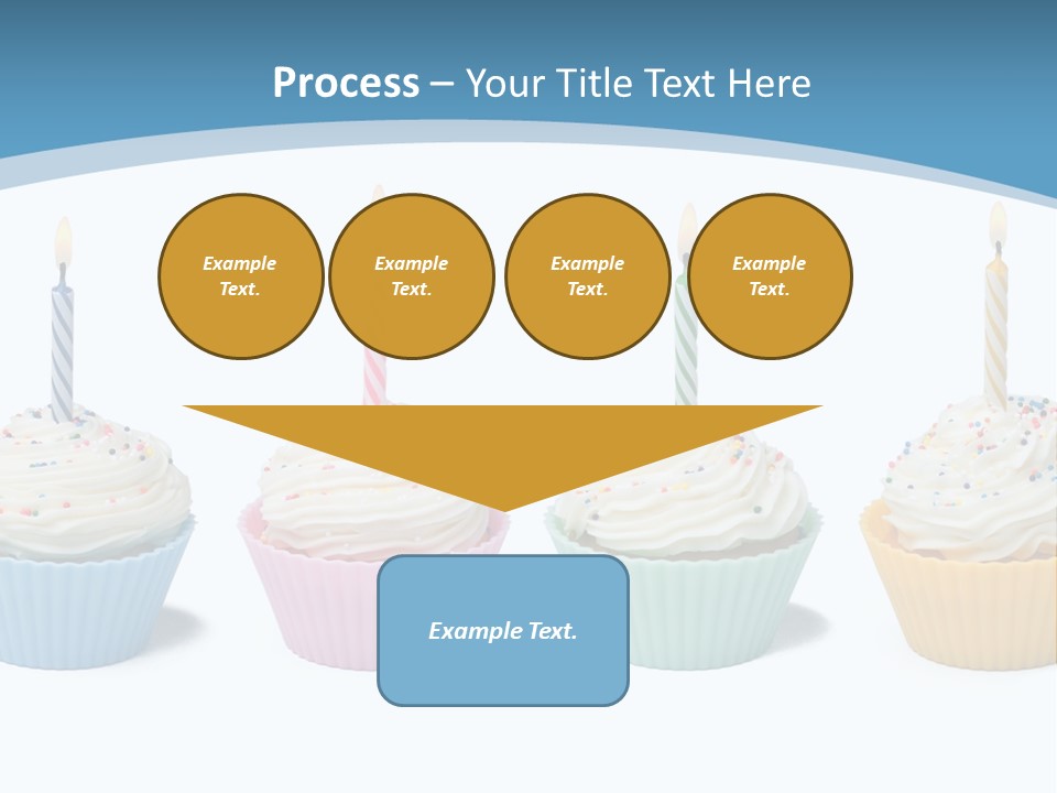 Four Cupcakes With Candle On White Background PowerPoint Template